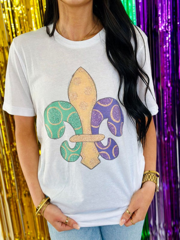 Polka Dotted Glitter Fleur De Lis Tee