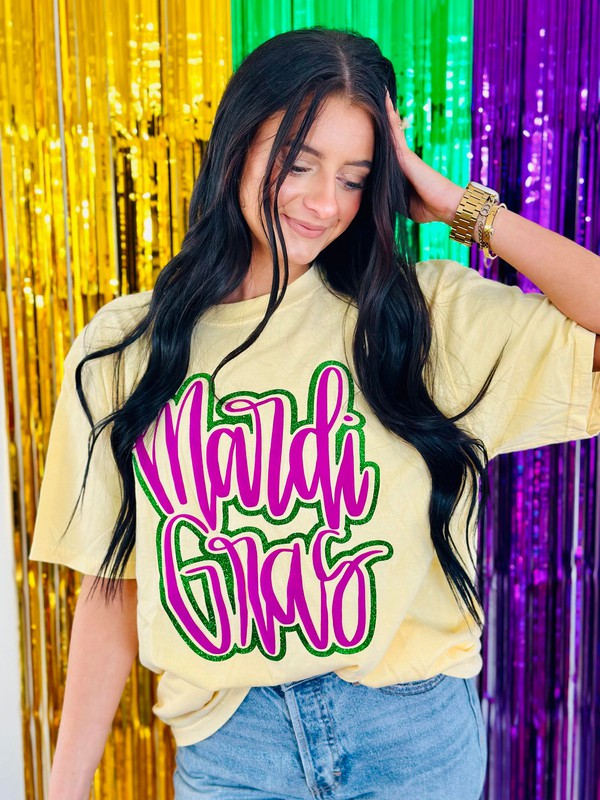 Mardi Gras Cursive Double Puff/Glitter Tee