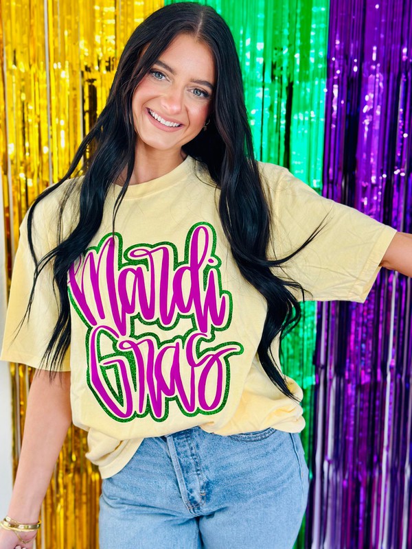 Mardi Gras Cursive Double Puff/Glitter Tee