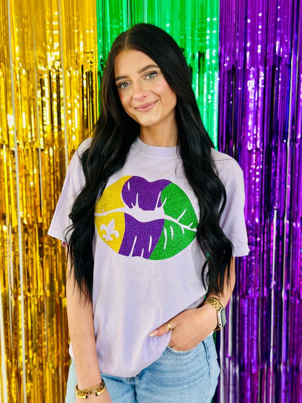 Mardi Gras Multi Glitter Lip Tee