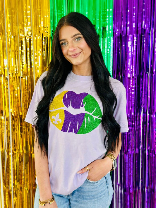 Mardi Gras Multi Glitter Lip Tee