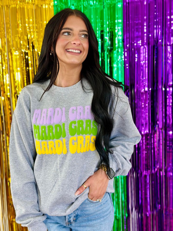 Mardi Gras Retro Wave Multi Color Puff Sweatshirt