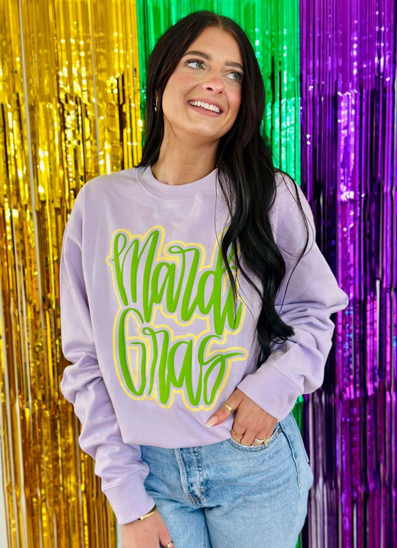 Mardi Gras Cursive Double Puff/Glitter Independent Sweatshirt