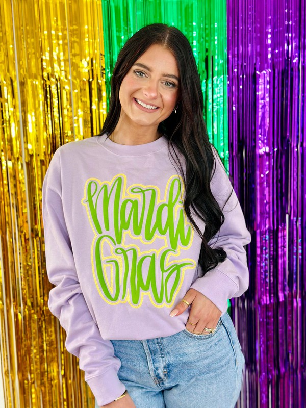 Mardi Gras Cursive Double Puff/Glitter Independent Sweatshirt