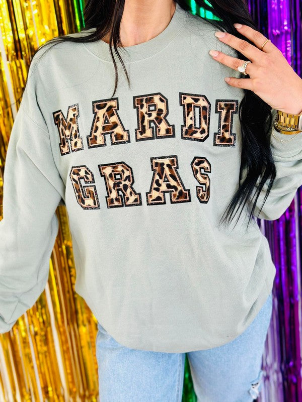 Mardi Gras Leopard Patch Sweatshirt