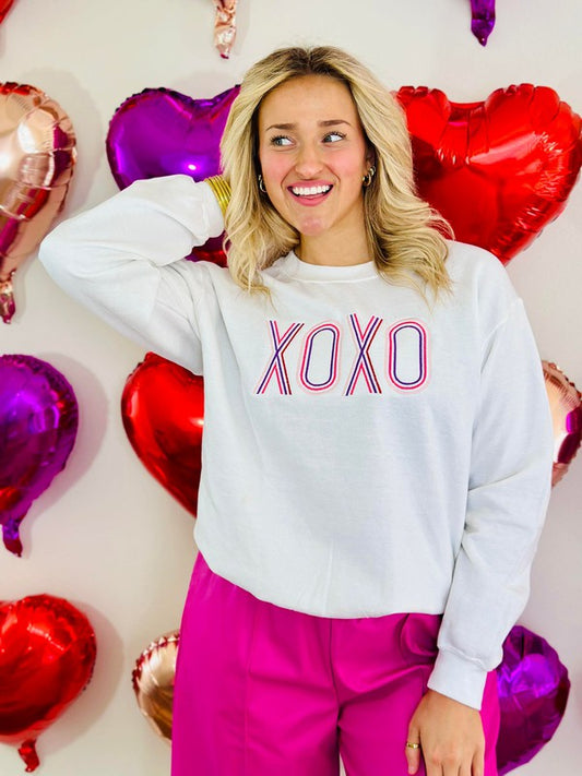 Multi Color Xoxo Valentine Embroidered Sweatshirt