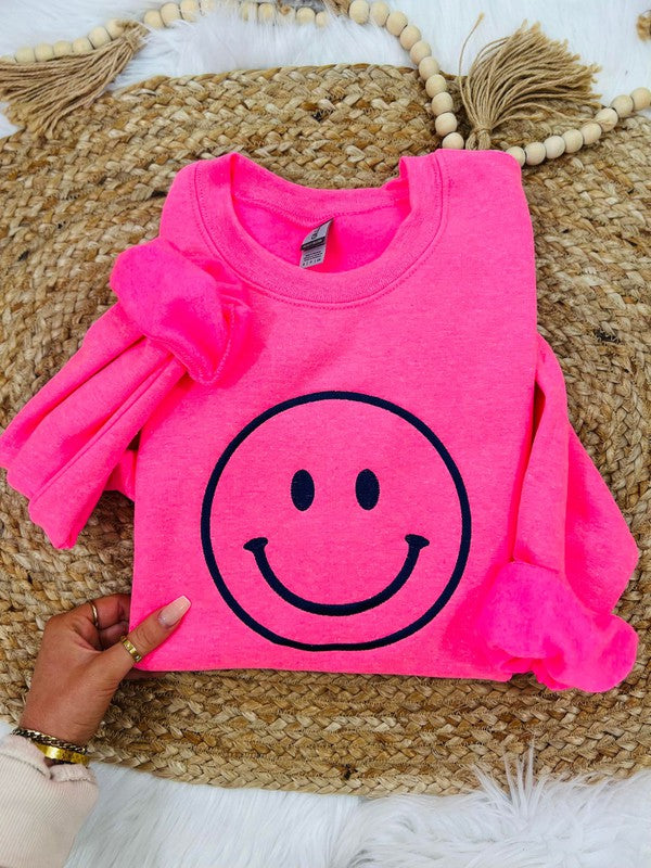 Happy Face Embroidered Sweatshirt