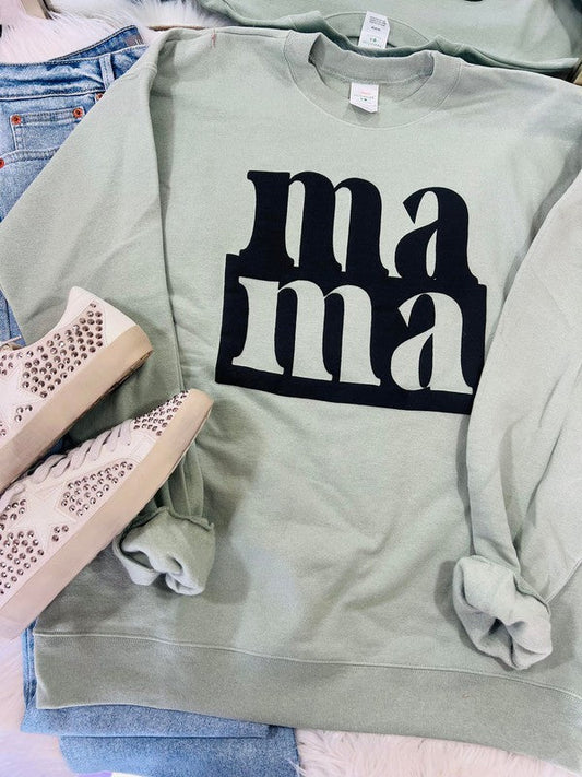 Mama Block Font Square Puff Sweatshirt