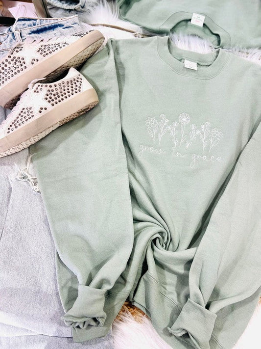 Grow In Grace Wildflowers Embroidered Sweatshirt