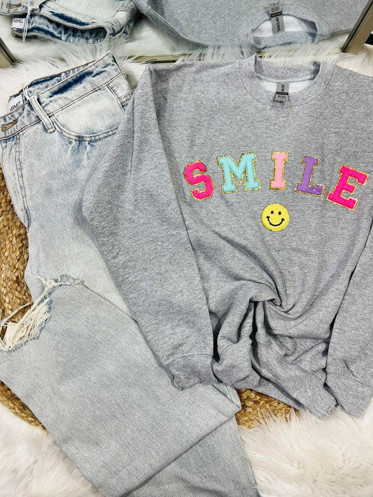 Smile Happy Multi Chenille Patch Sweatshirt