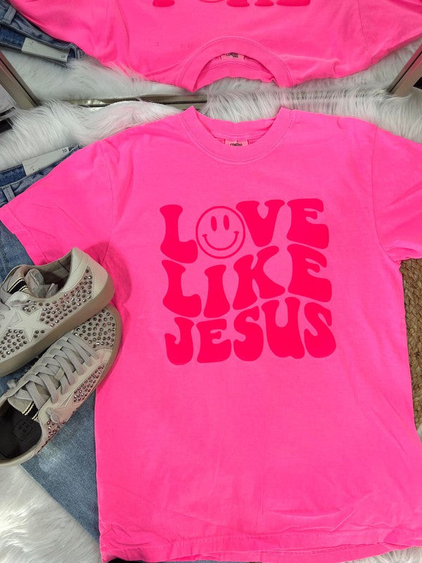 Love Like Jesus Happy Retro Wave Puff Vinyl Tee