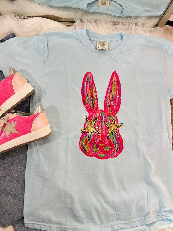 Glittery Star Eye Easter Bunny Tee