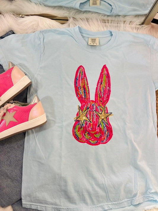 Glittery Star Eye Easter Bunny Tee