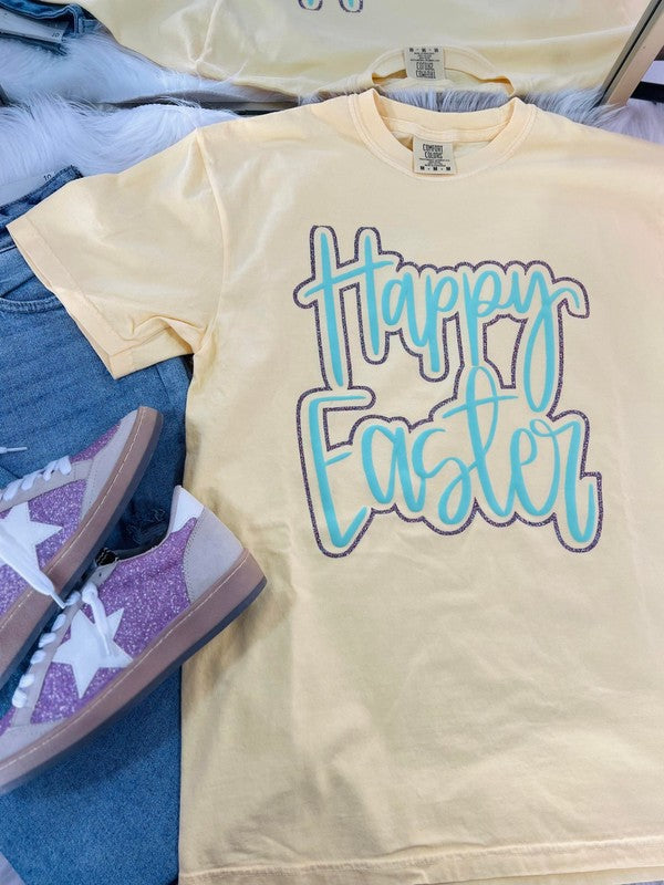 Happy Easter Puff/Glitter Double Tee