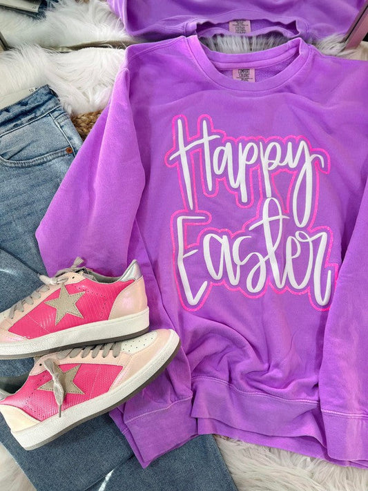 Happy Easter Double Puff/Glitter Sweatshirt