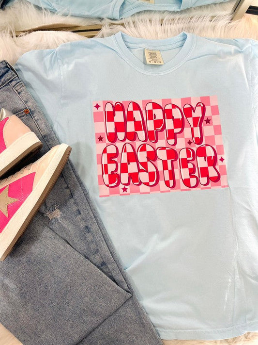 Happy Easter Pink Checkered Box Tee