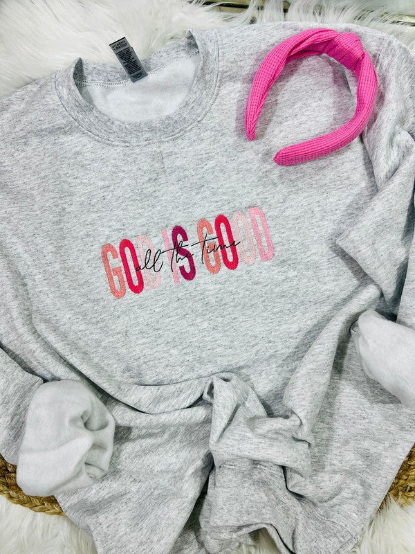 God Is Good Multi Pink Embroidered Sweatshirt