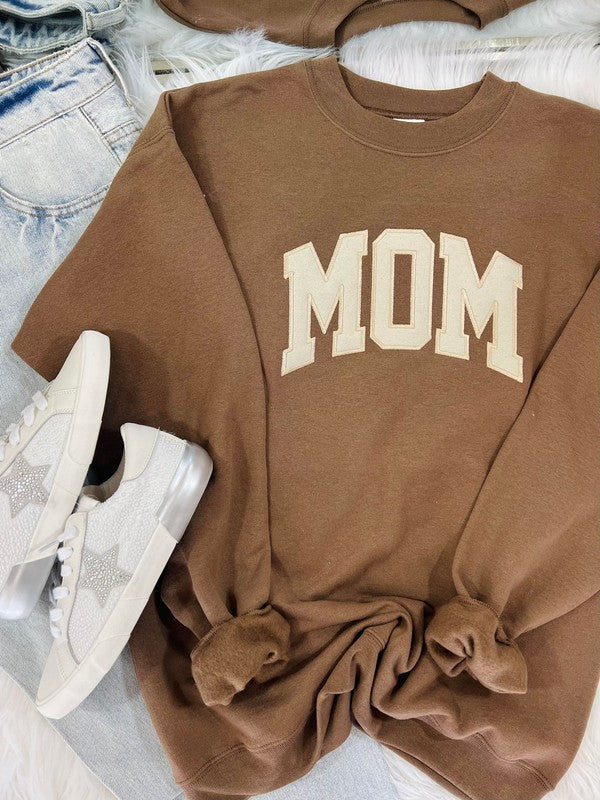 Mom Curved Varsity Applique Sweatshirt