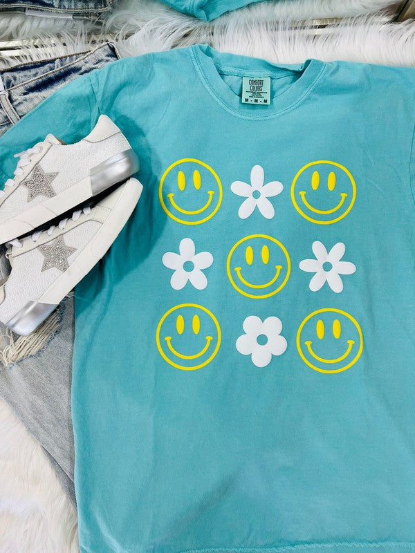 Happy And Flowers Trio Check Puff Tee