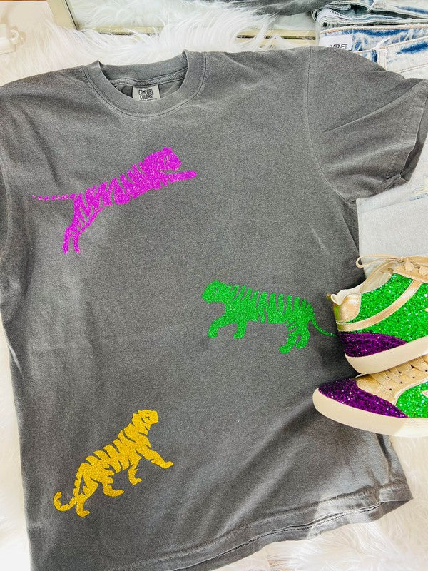 Multicolored Glitter Tiger Trio Tee