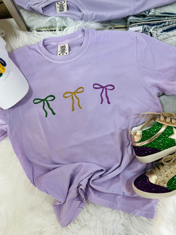 Mardi Gras Multicolored Glitter Ribbon Tee