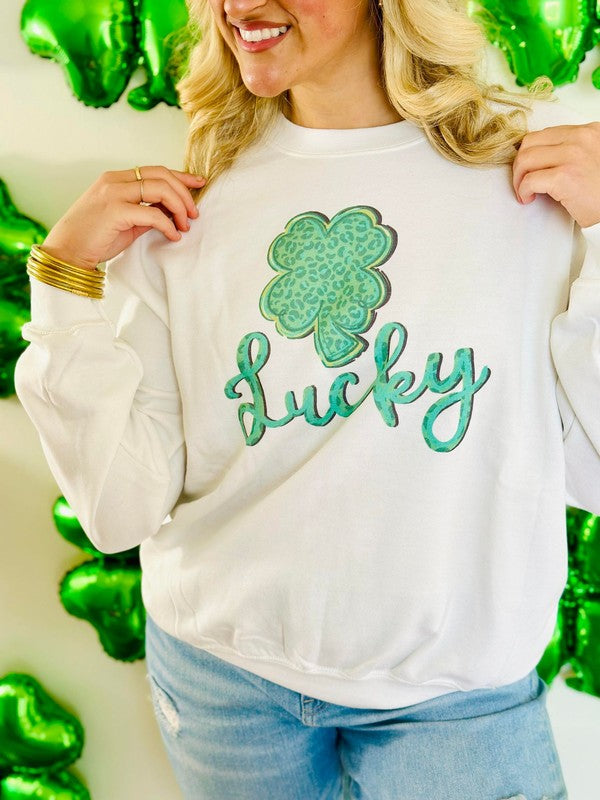 Lucky Leopard Print Clover Sweatshirt