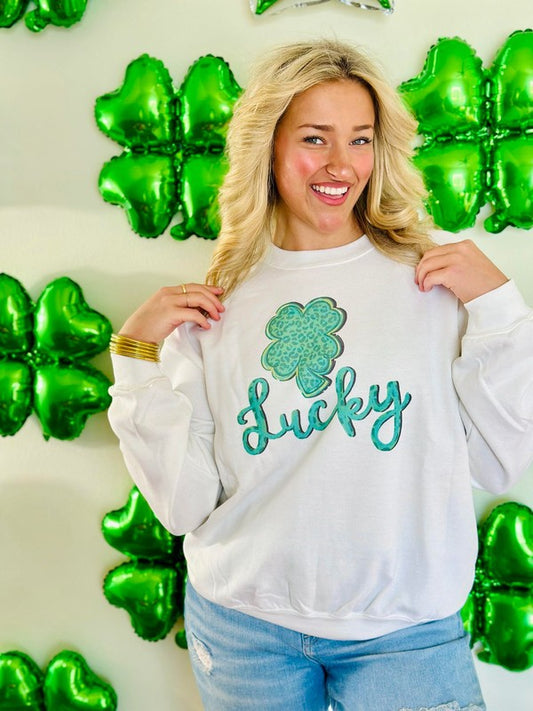 Lucky Leopard Print Clover Sweatshirt