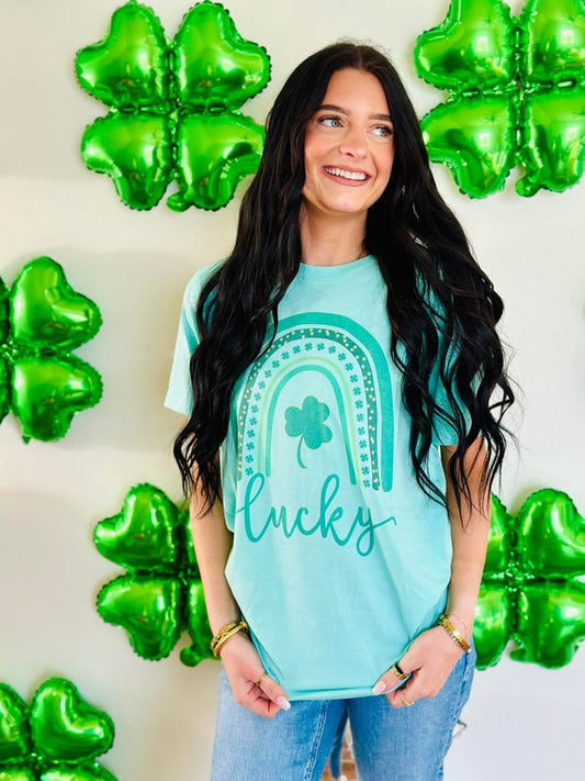 Green Lucky Clover Rainbow Tee