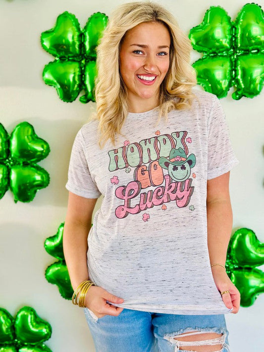 Howdy Go Lucky Retro Clover Cowboy Marble Tee