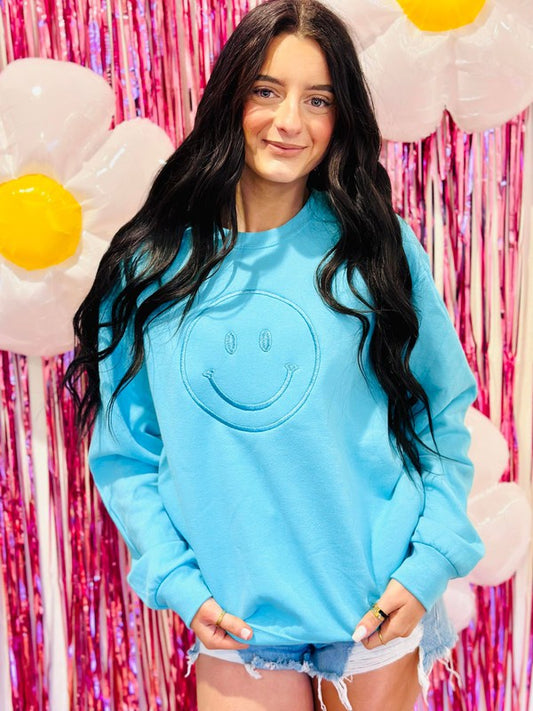 Happy Face Embroidered Sweatshirt