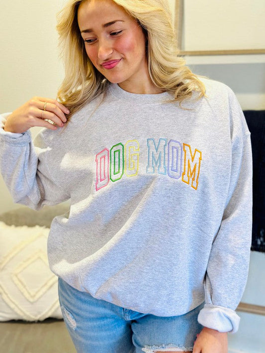 Dog Mom Multi Color Varsity Embroidered Sweatshirt