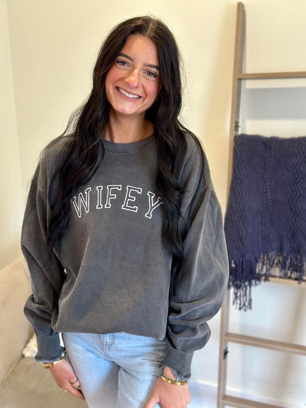 Wifey Hollow Varsity Embroidered Sweatshirt