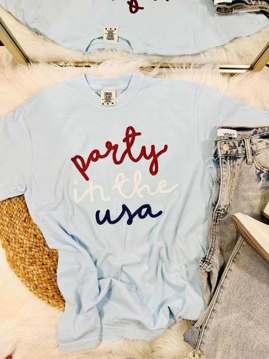 Red, White, And Blue Glitter Yarn Tee