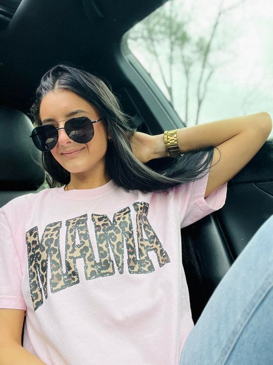 Mama Varsity Leopard Glitter DTF Tee