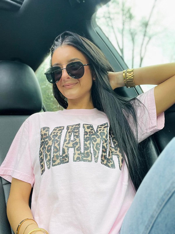Mama Varsity Leopard Glitter DTF Tee