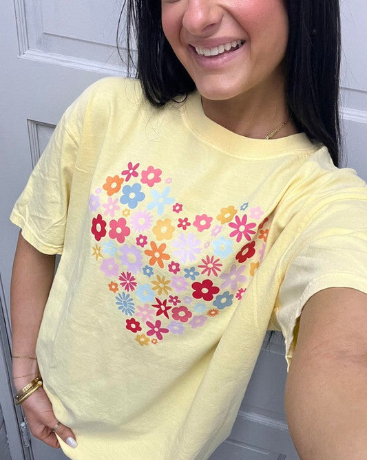 Floral Multi Colored Heart Tee