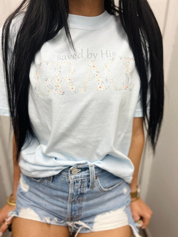Saved By His Grace Elegant Floral Tee
