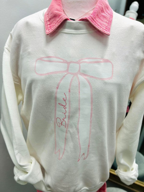 Pink Cursive Bride Bow Sweatshirt