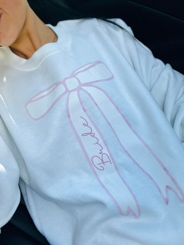 Pink Cursive Bride Bow Sweatshirt