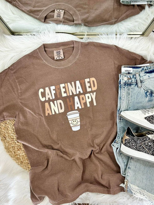 Caffeinated And Happy Cup Neutrals Tee