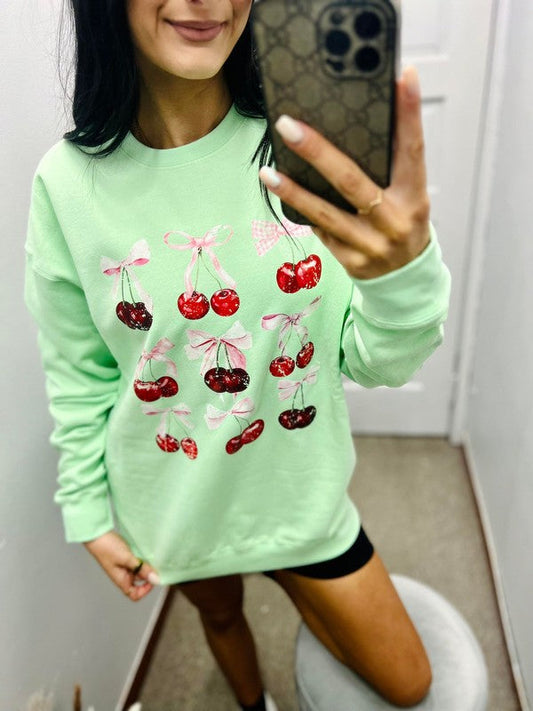 Distressed Cherry Bows Trio Stack DTF Sweatshirt