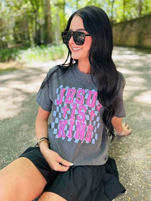 Jesus Is King Checkered DTF Tee