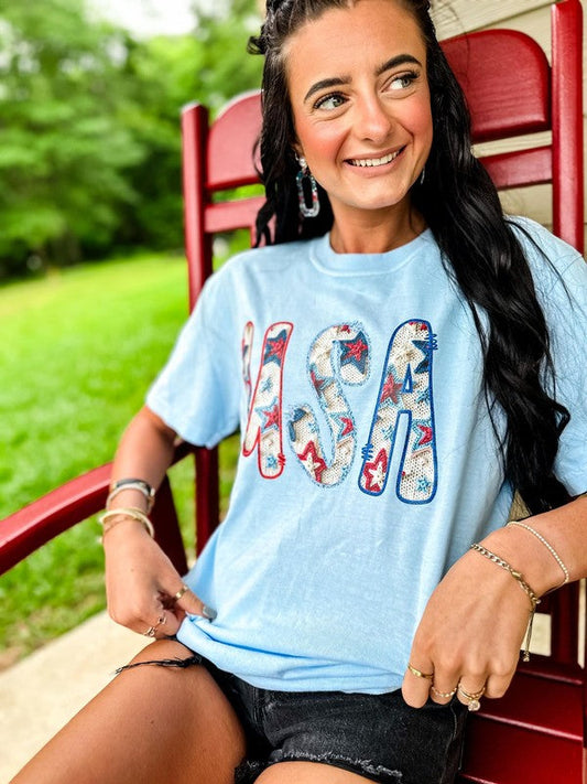 Crochet Star Block USA Tee