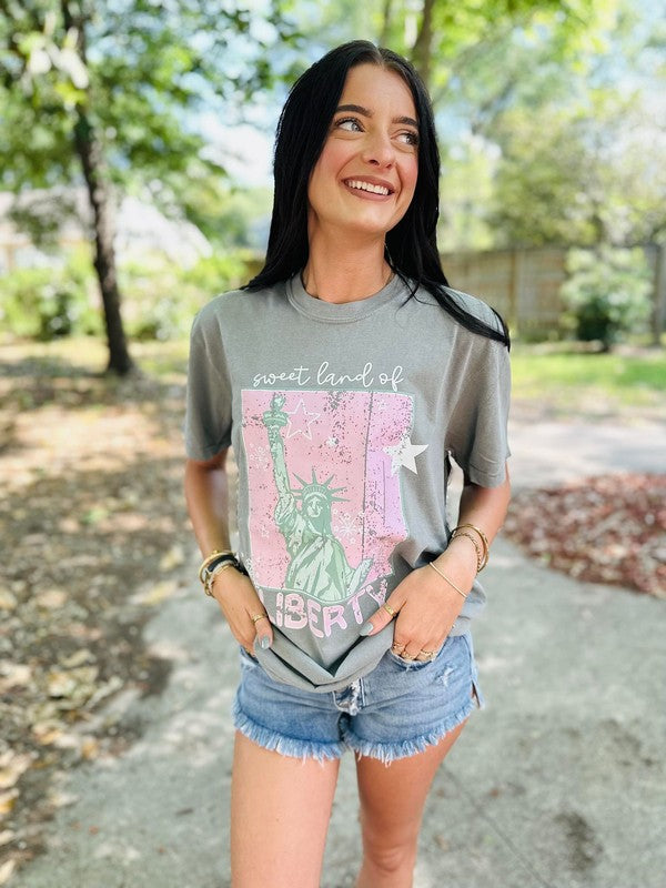 Sweet Land Of Liberty Pink DTF Tee