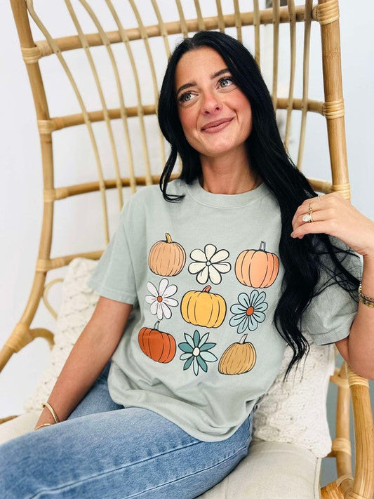 Pumpkin Flower Check Trio Stacked DTF Tee