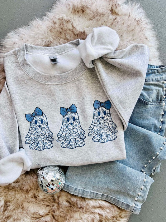 Blue Chinoiserie Ghost Trio DTF Sweatshirt