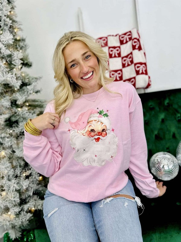 Vintage Pink Santa DTF Sweatshirt