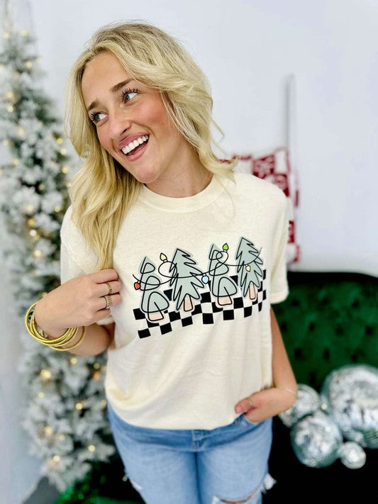 Doodle Christmas Tree checkered DTF Tee