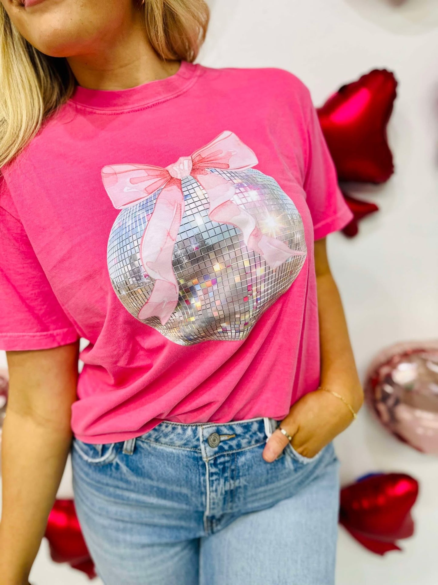 Coquette Bow Disco ball DTF Tee