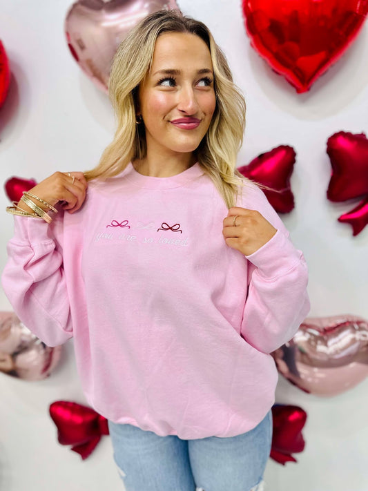 You Are So Loved Bow's Embroidered Sweatshirt